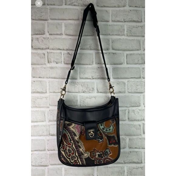 Spartina 449 Crossbody Messenger Black Floral Paisley Retired Print - Picture 1 of 13